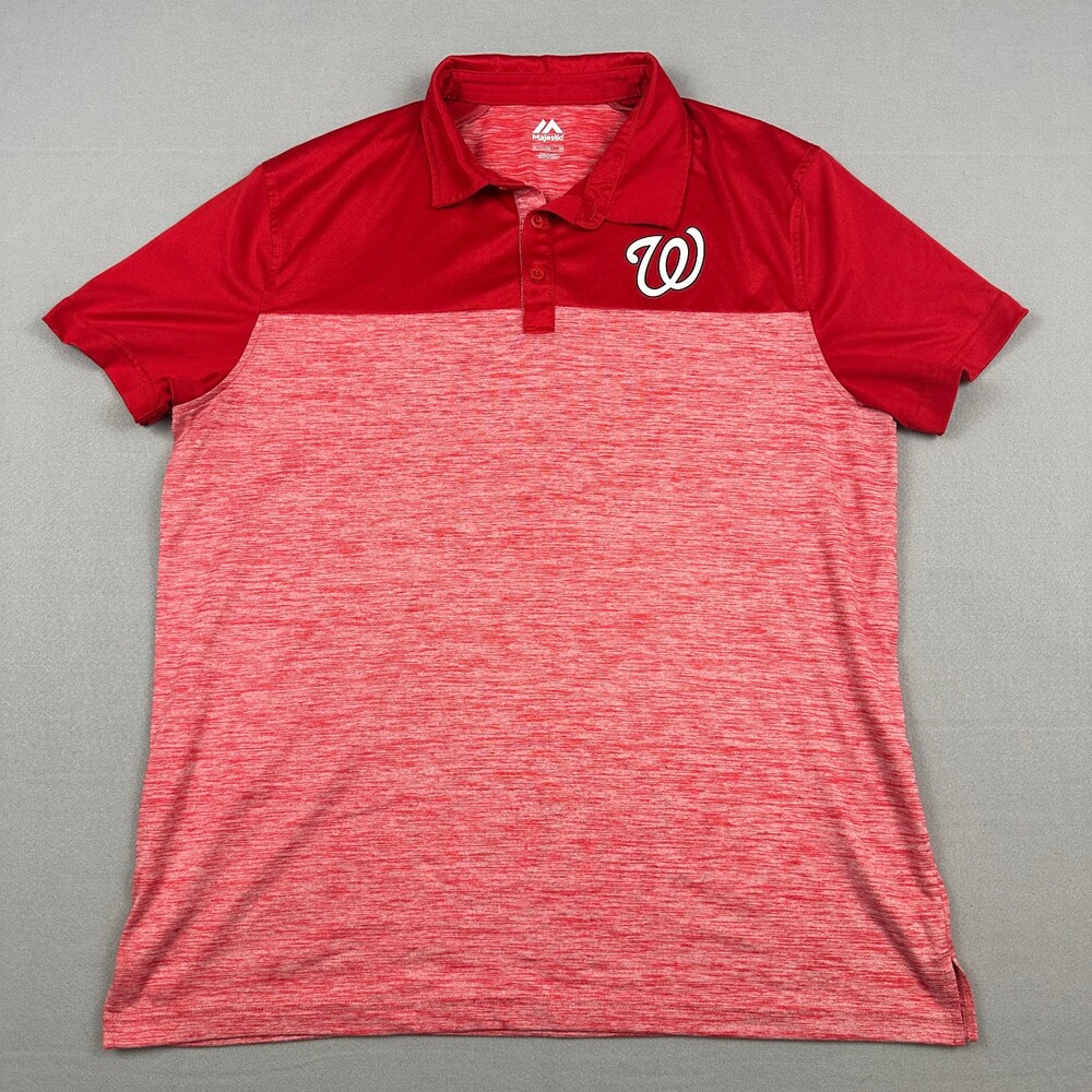Washington Nationals Shirt Men Extra Large Red Majestic Polo Logo MLB XL